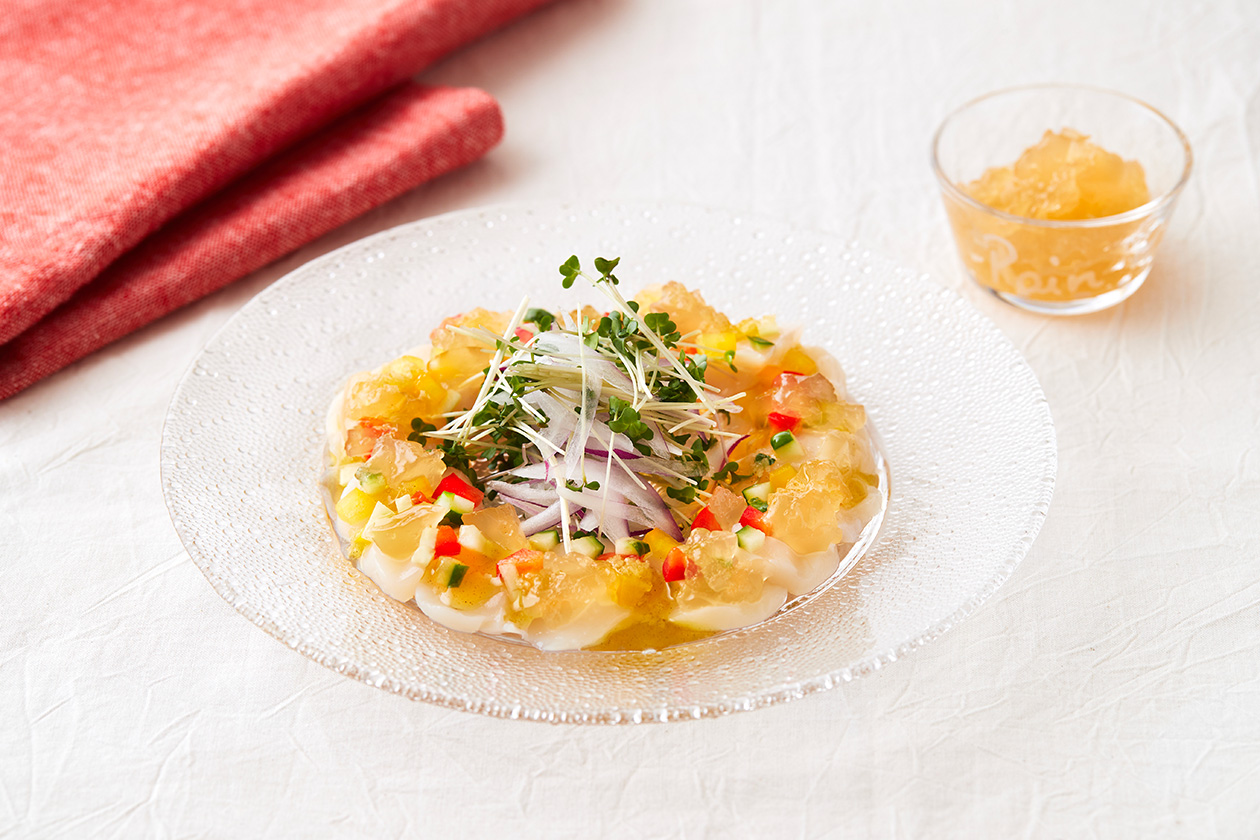 ほたてのカルパッチョ ~にごり酢ジュレ添え~